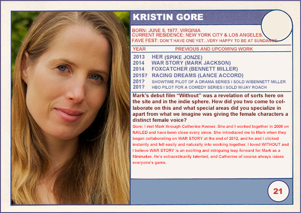 2014 Sundance "Trading Cards" Series: #21. Kristin Gore (War Story)