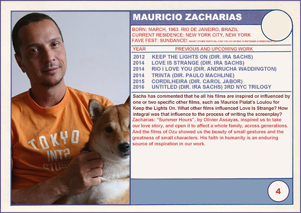 2014 Sundance "Trading Cards" Series: #4. Mauricio Zacharias (Love is Strange)