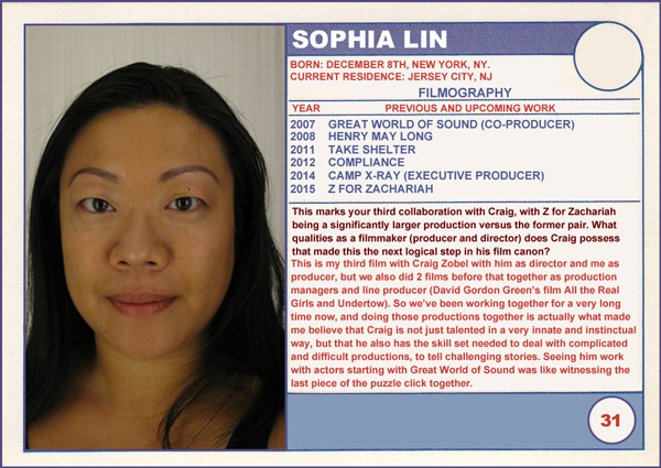 2015 Sundance Trading Card Series: #31. Sophia Lin (Z for Zachariah)