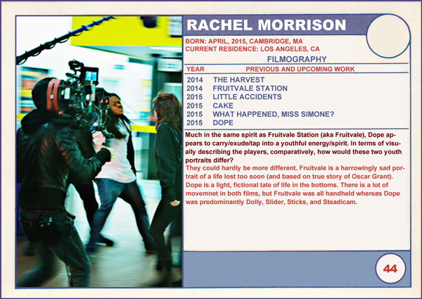 2015 Sundance Trading Card Series: #44. Rachel Morrison (Dope)